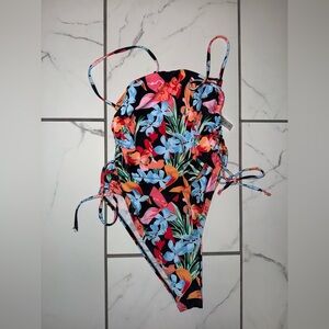 shein black floral one piece swimsuit bathing suit